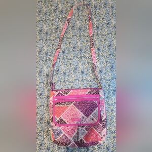 Vera Bradley Pink Floral Modern Medley Crossbody 11" Bag Triple Zipper Quilted